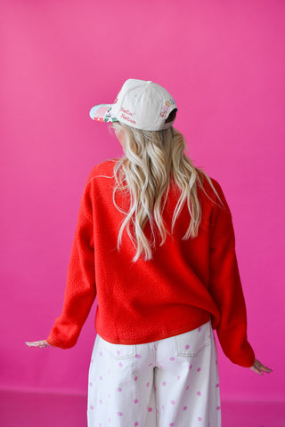 Elizabeth Sherpa Cardigan in Red