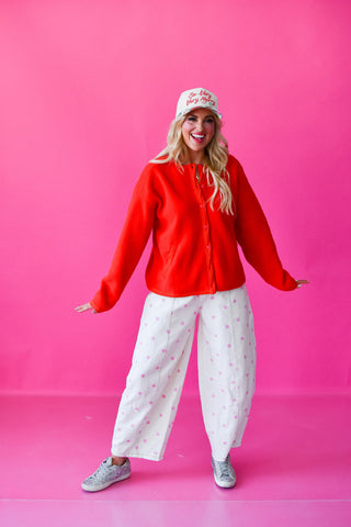 Elizabeth Sherpa Cardigan in Red