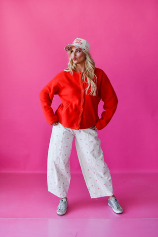 Elizabeth Sherpa Cardigan in Red