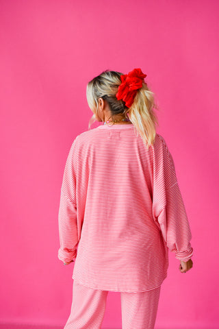 Nyah Striped Tunic Top in Pink/Red