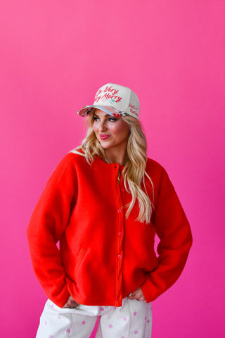 Elizabeth Sherpa Cardigan in Red