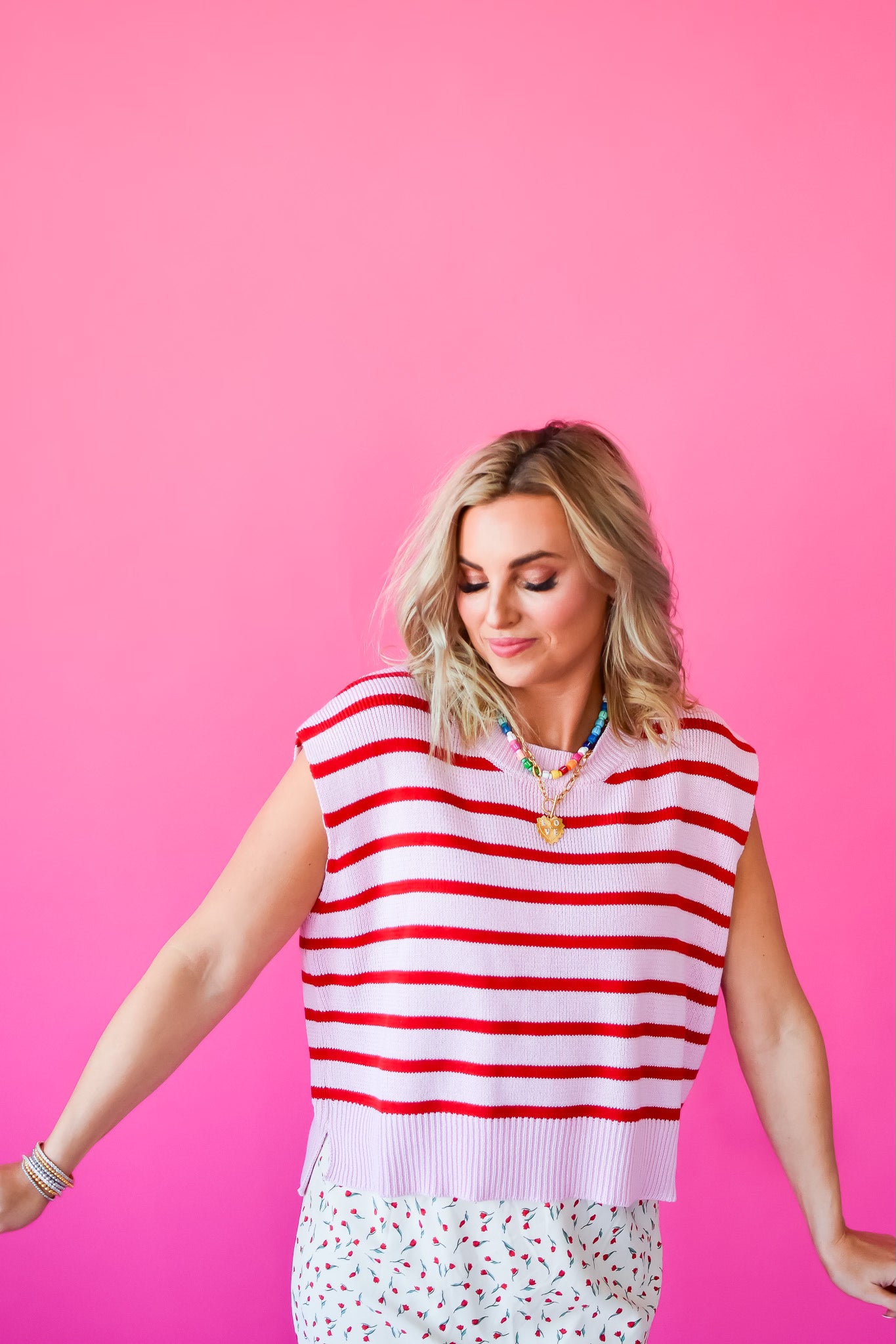 Lorelei Striped Sweater in Pink/Red