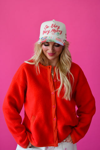 Elizabeth Sherpa Cardigan in Red