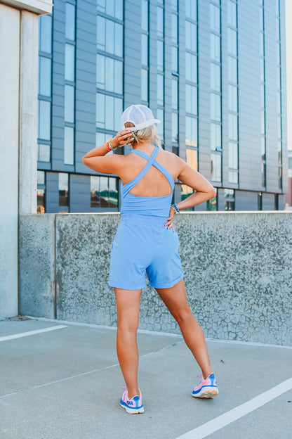 Lucie Active Romper in Periwinkle