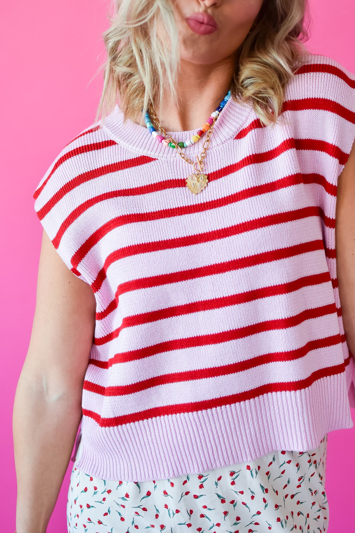 Lorelei Striped Sweater in Pink/Red