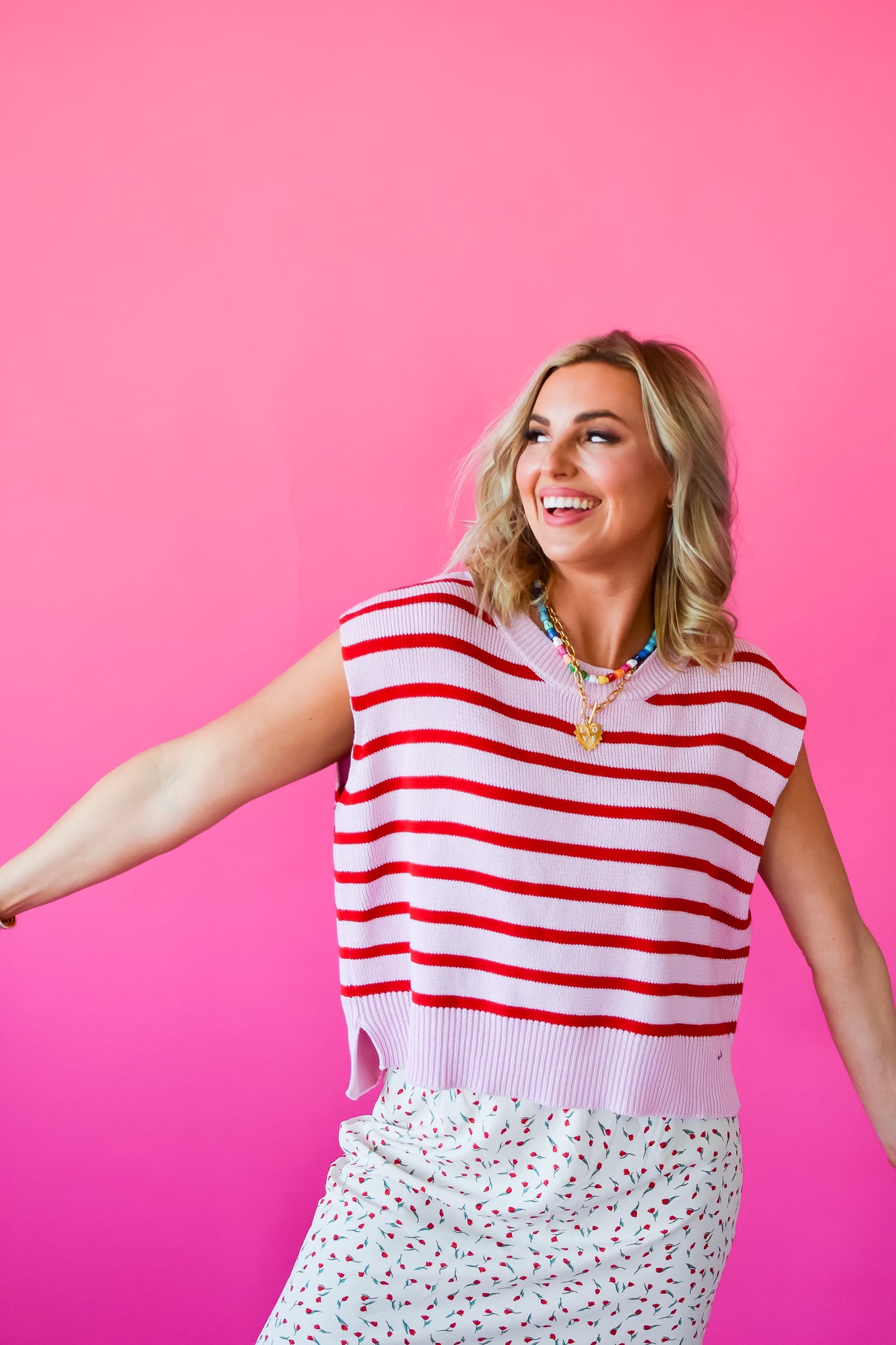 Lorelei Striped Sweater in Pink/Red