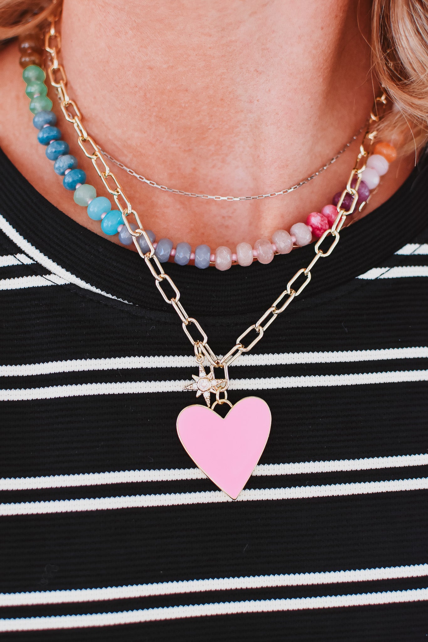 Pink Enamel Heart Necklace - RESTOCK