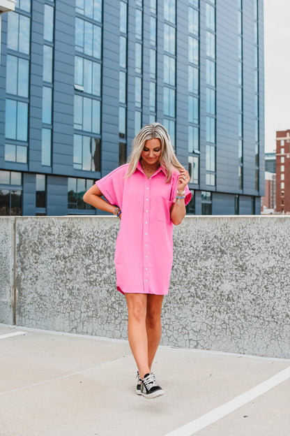 Greer Button Up Dress in Pink