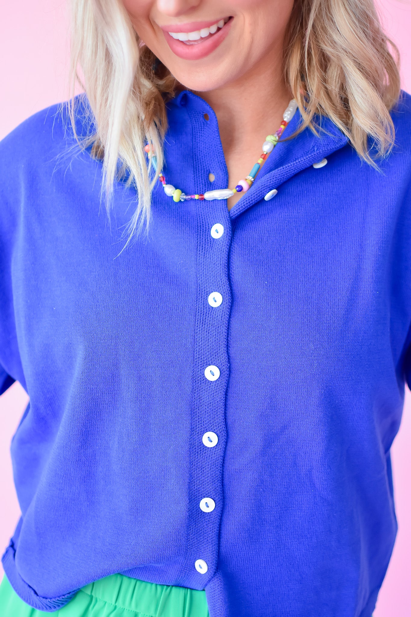 Charlie Short Sleeve Cardigan in Cobalt