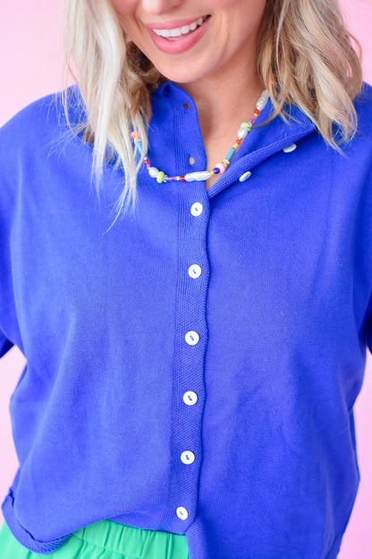 Charlie Short Sleeve Cardigan in Cobalt