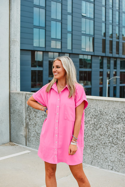 Greer Button Up Dress in Pink