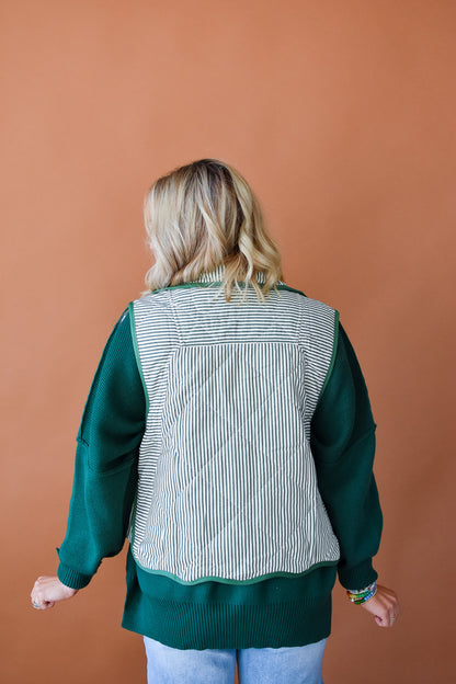 Gretchen Puffer Vest in Green/Ivory Stripe