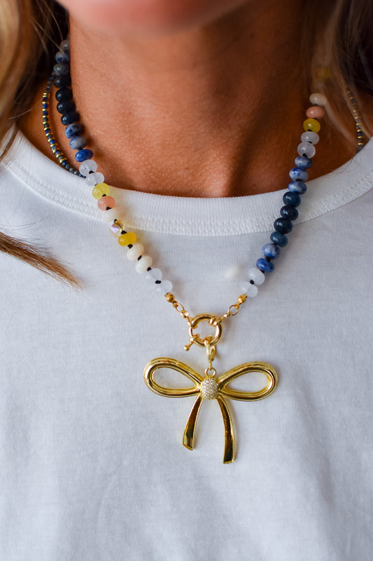 Rainbow Necklace Luxe - Navy Gold Gemstone