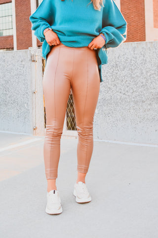 Miranda Leather Leggings in Tan - RESTOCK