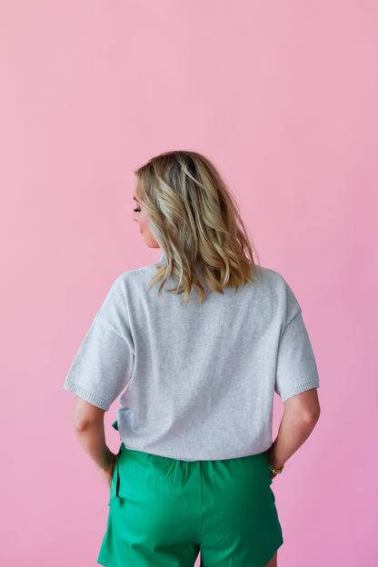 Charlie Short Sleeve Cardigan in Heather Gray