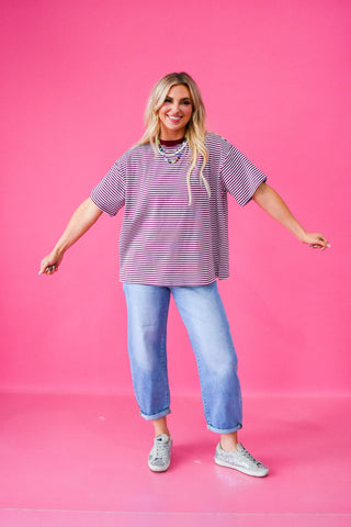 McCall Oversized Stripe Tee in Plum