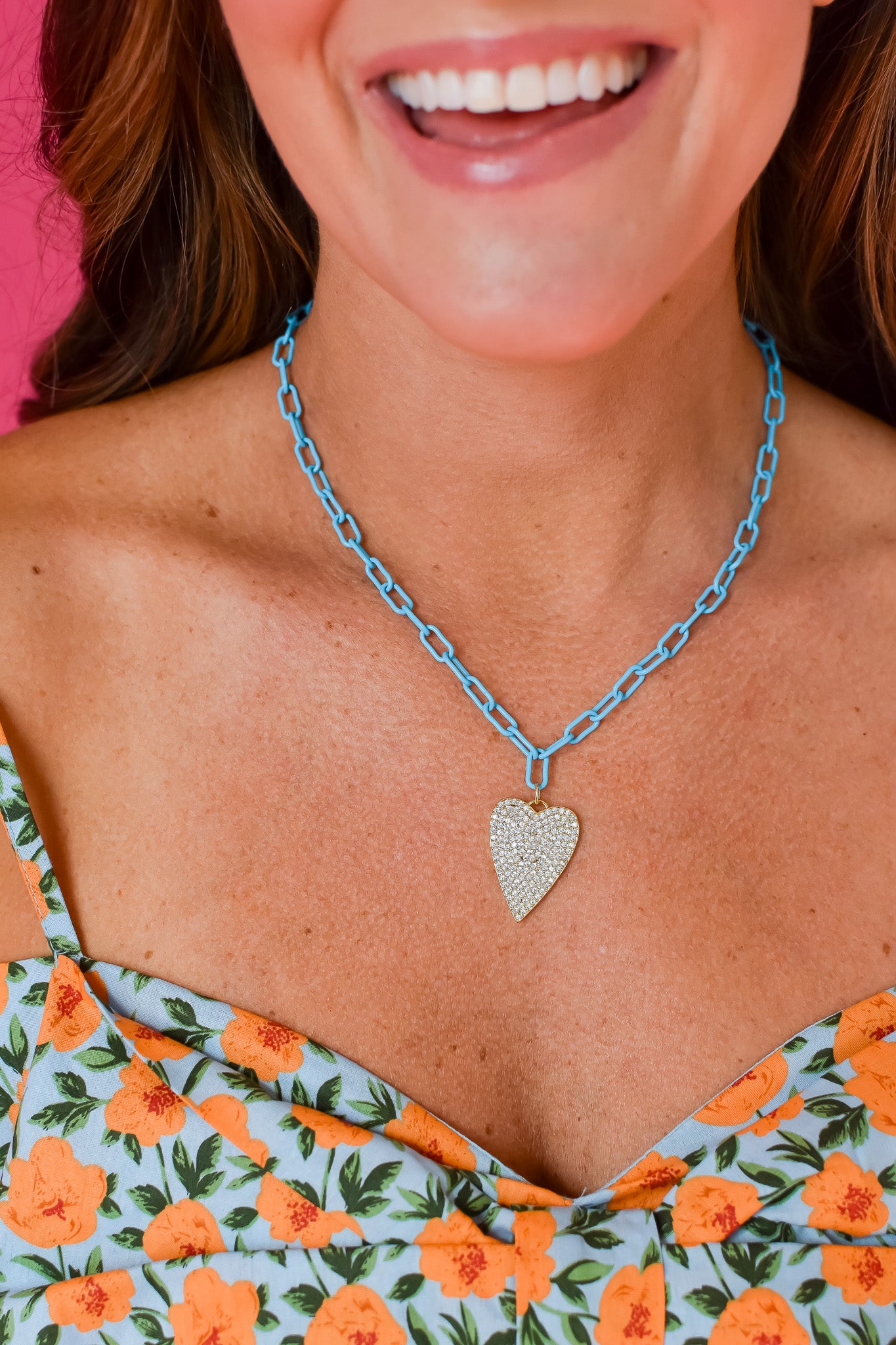 Crystal Heart Blue Link Necklace