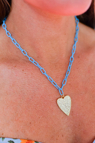 Crystal Heart Blue Link Necklace