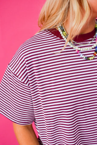 McCall Oversized Stripe Tee in Plum