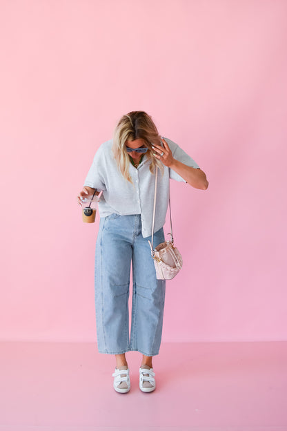Charlie Short Sleeve Cardigan in Heather Gray