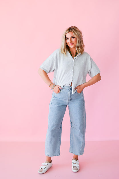 Charlie Short Sleeve Cardigan in Heather Gray