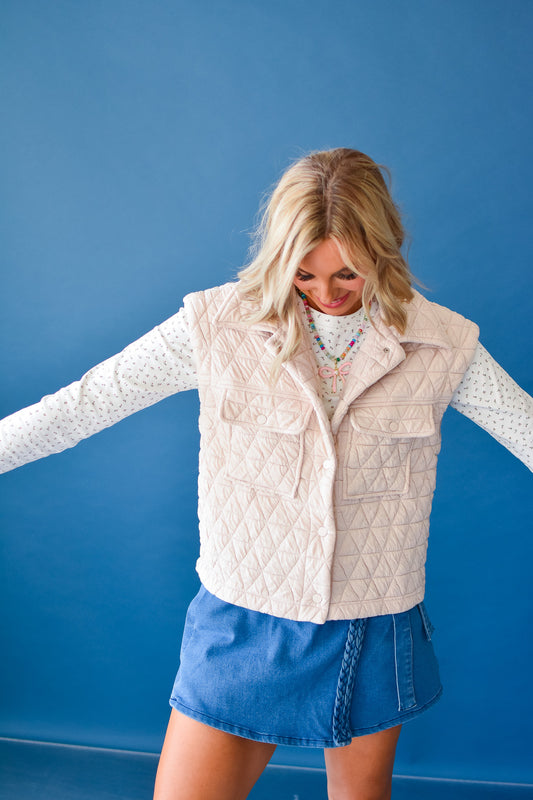 Maguire Quilted Vest in Ecru