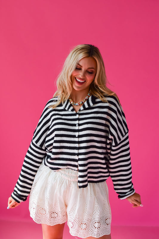 Piper Cardigan - Black & White Stripe RESTOCK