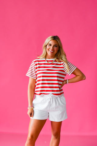 Celina Stripe Tee in Red