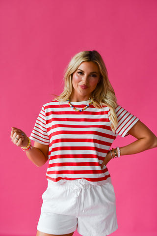 Celina Stripe Tee in Red