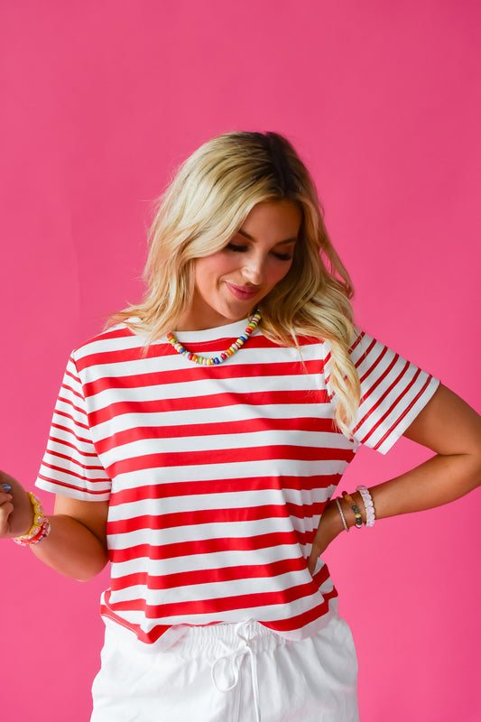 Celina Stripe Tee in Red