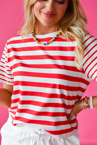 Celina Stripe Tee in Red