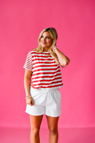 Celina Stripe Tee in Red