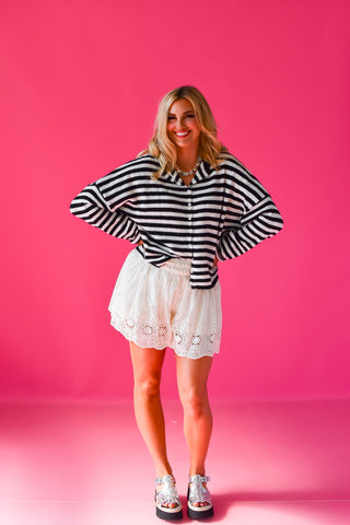 Piper Cardigan - Black & White Stripe RESTOCK