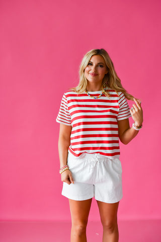 Celina Stripe Tee in Red