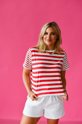 Celina Stripe Tee in Red