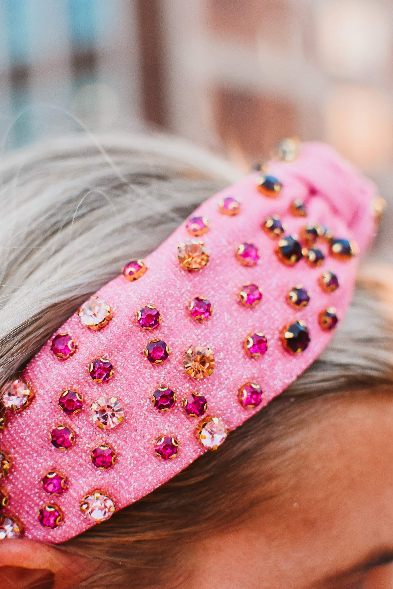 Pink Glittery Multi Colored Rhinestone Headband