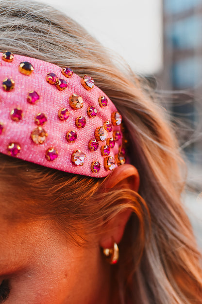Pink Glittery Multi Colored Rhinestone Headband