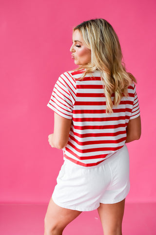 Celina Stripe Tee in Red