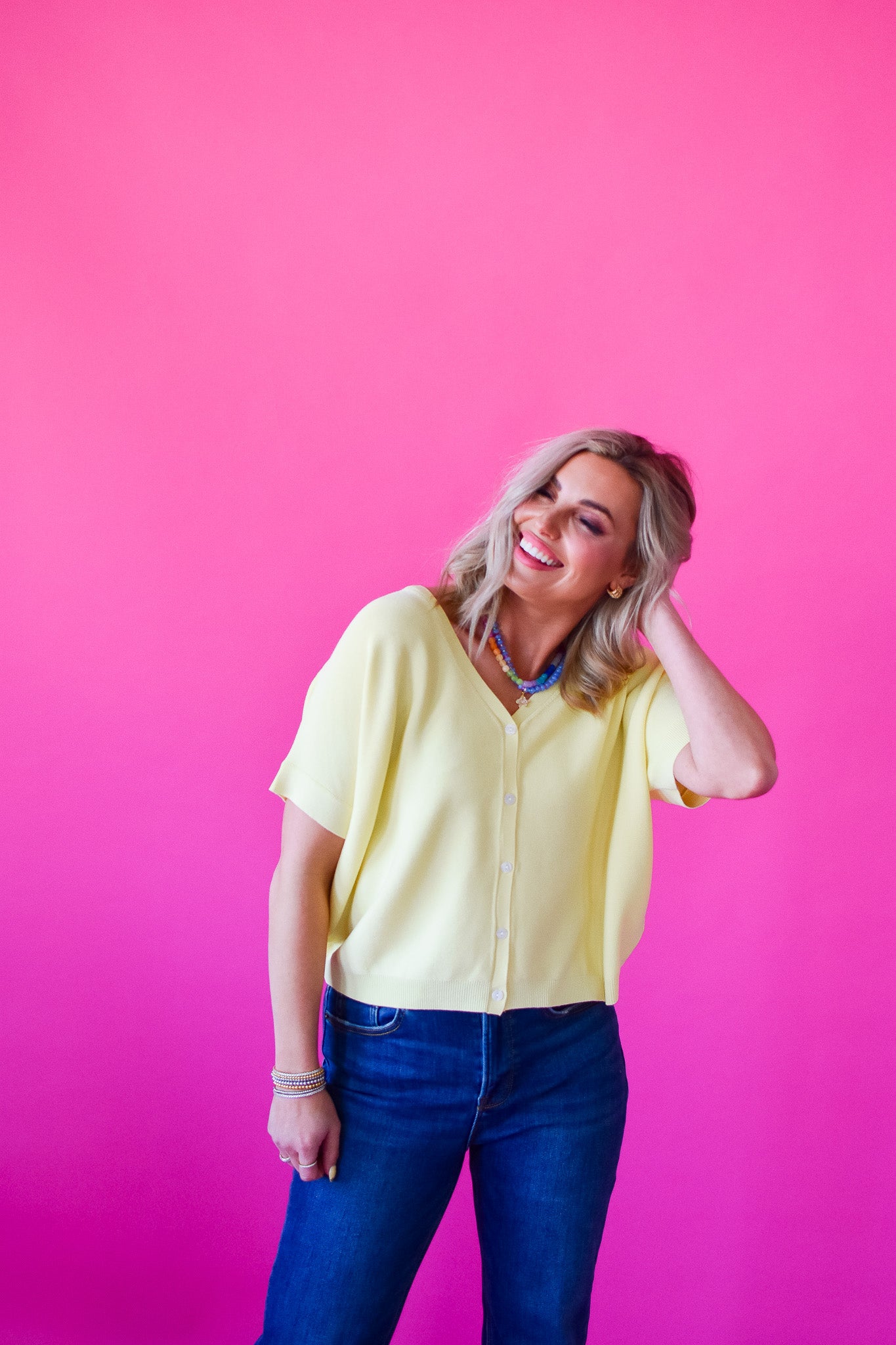 Alaina Short Sleeve Cardigan in Lemon