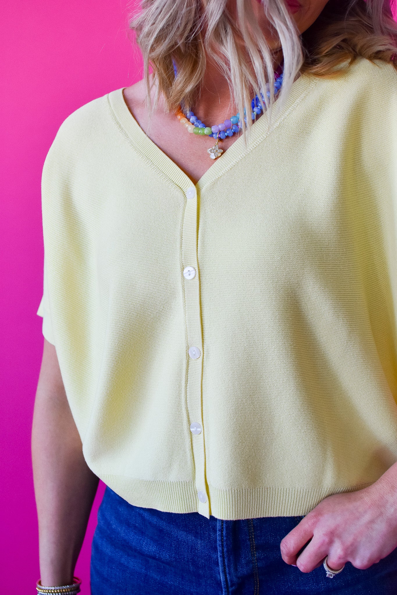 Alaina Short Sleeve Cardigan in Lemon