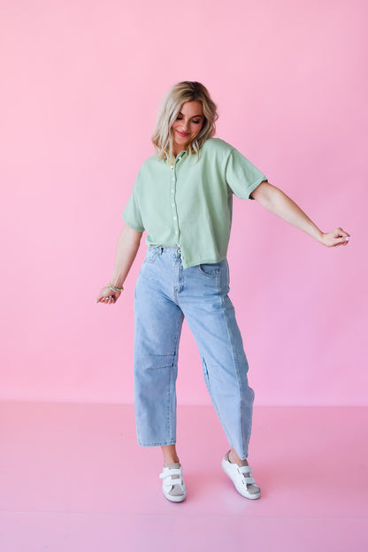 Charlie Short Sleeve Cardigan in Pistachio Green