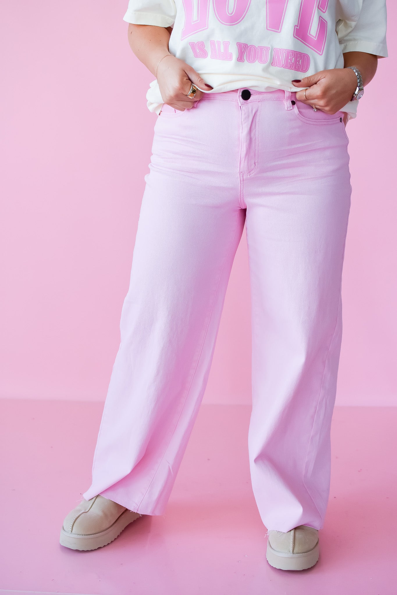 Halie Wide Leg Denim in Powder Pink