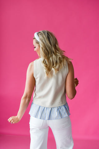 Shondra Sleeveless Top in Taupe/Blue