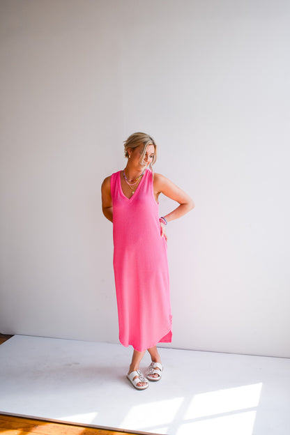 Kasie Sleevless Midi Dress in Candy Pink