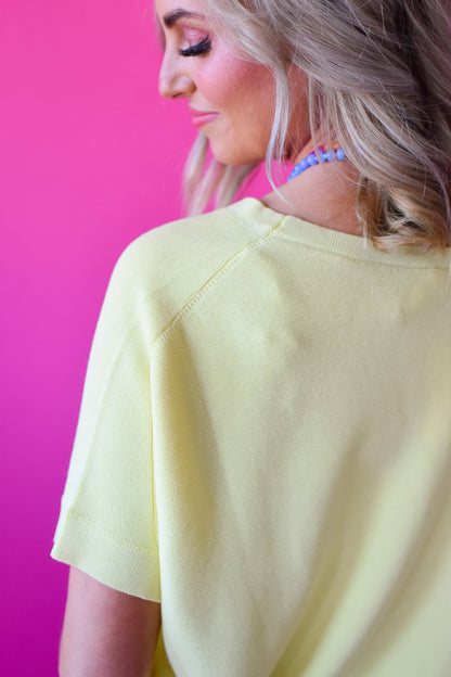 Alaina Short Sleeve Cardigan in Lemon