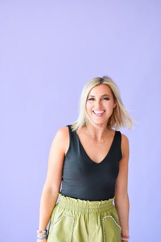 Lettie V Neck Bodysuit in Black