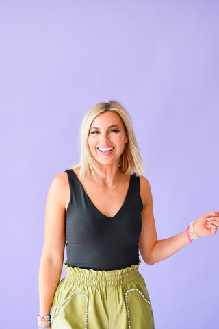 Lettie V Neck Bodysuit in Black