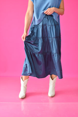 Una Metallic Midi Skirt