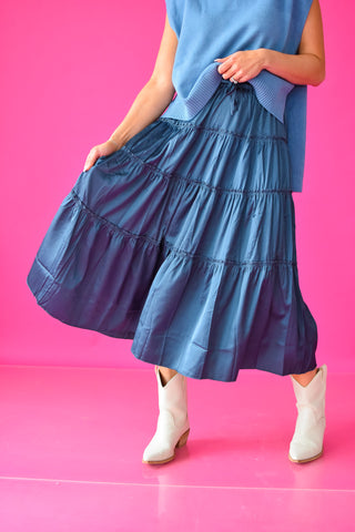 Una Metallic Midi Skirt