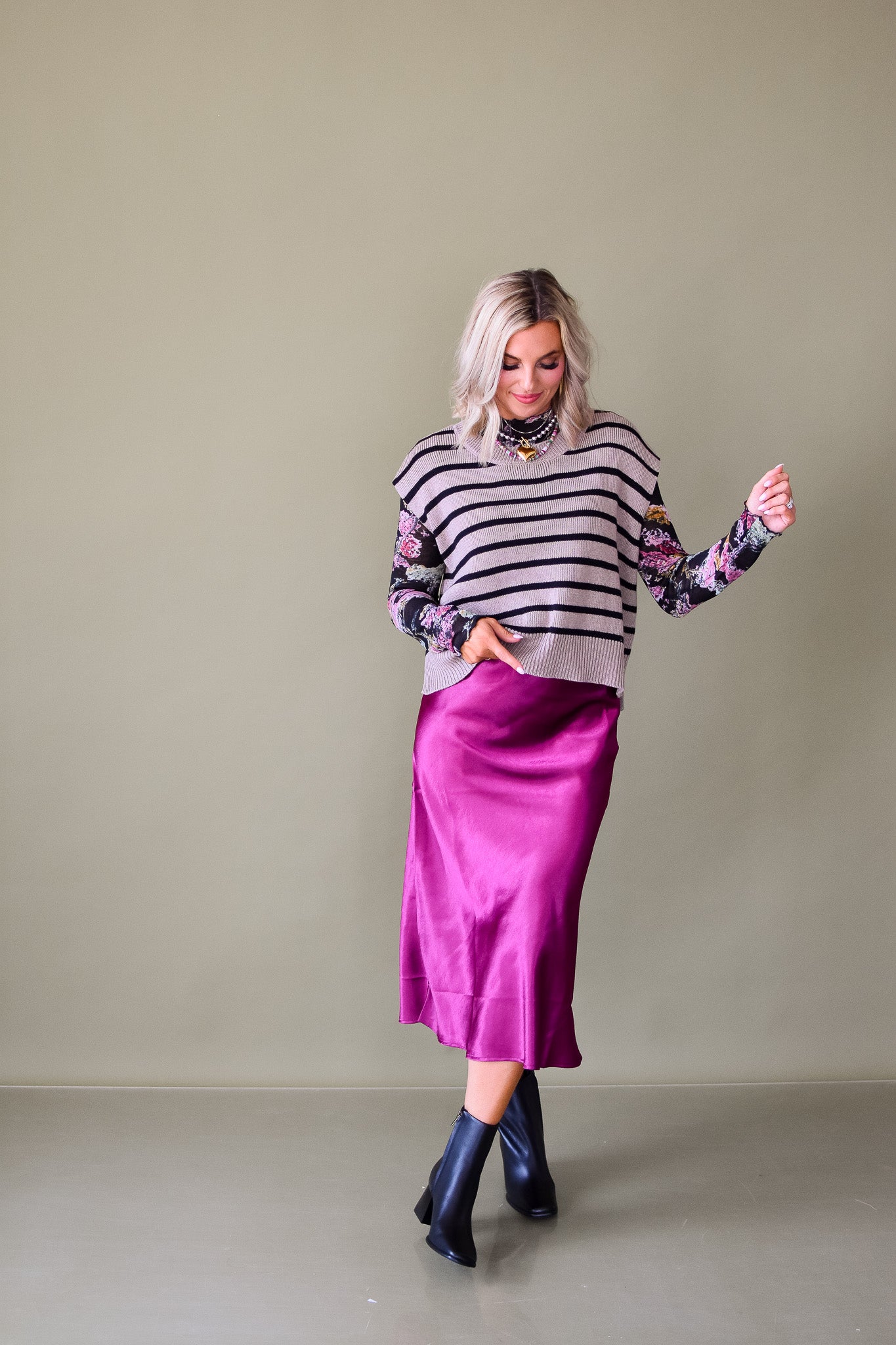 Catherine Satin Midi Skirt in Sangria